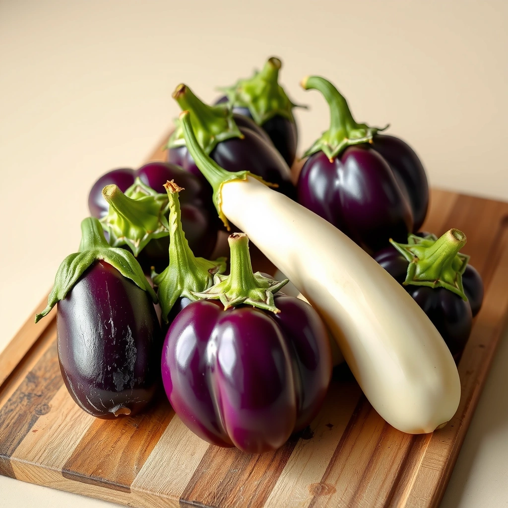 Assorted terong (eggplant) varieties in different sizes and colors