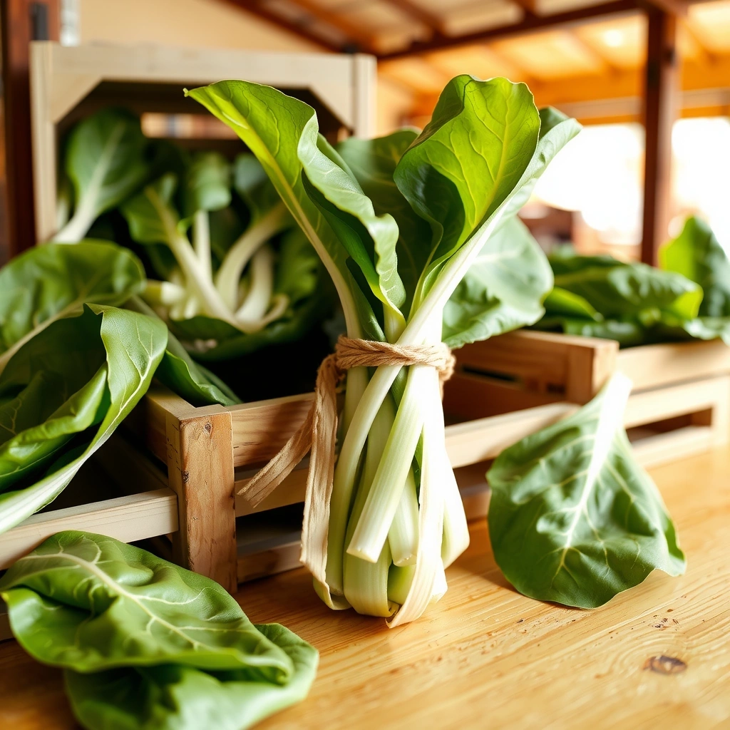 Fresh bayam (spinach) leaves displayed in a traditional Indonesian market