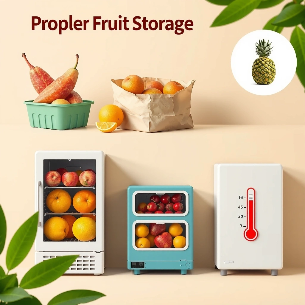 Illustration showing proper fruit storage and ripening techniques