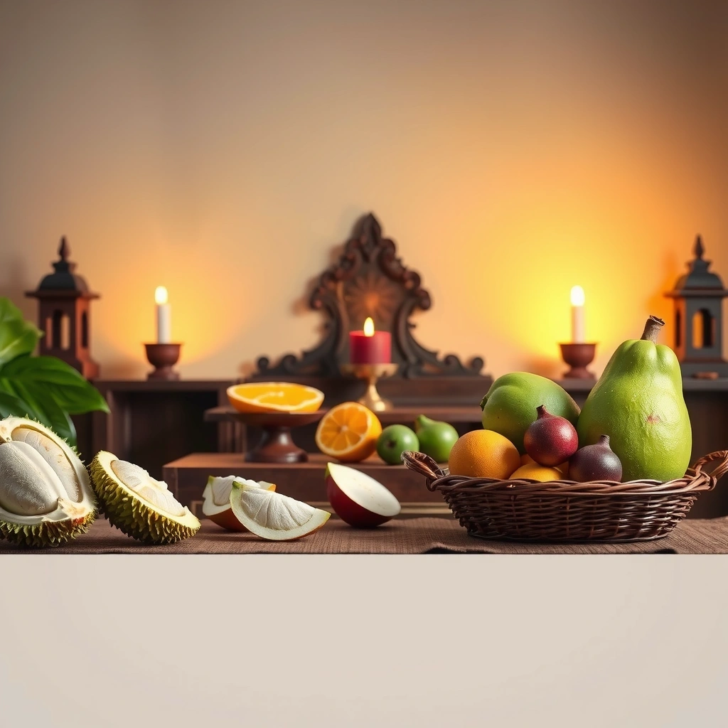 Traditional Indonesian fruit arrangement for religious ceremonies